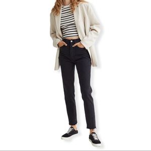 H&M Divided Loose Mom Jeans Ankle Crop Button Fly Raw Hem Black Size 16